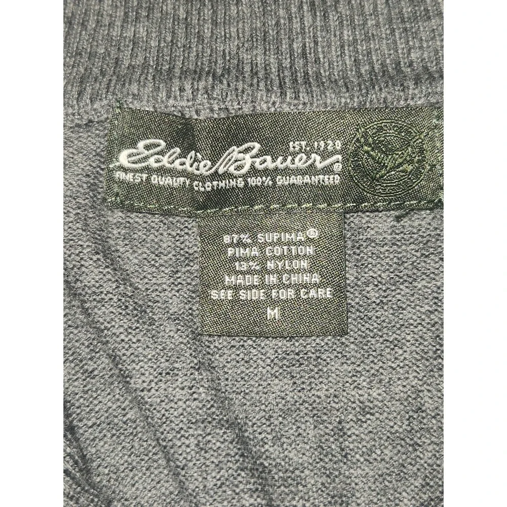 Eddie Bauer Mens Gray Supima Pima Cotton Quarter Zip Pullover Sweater Size M